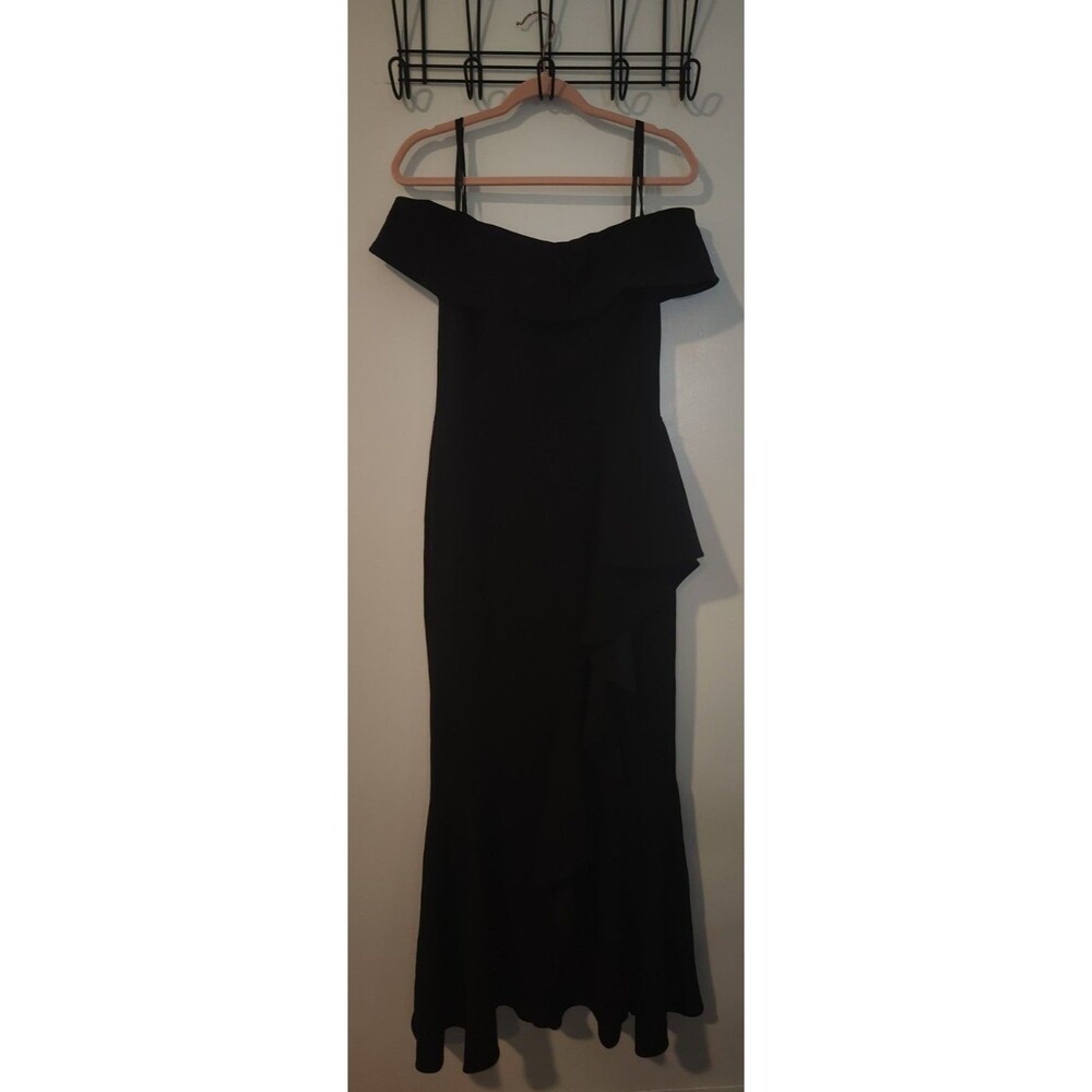Betsy & Adam Womens Sz 10P Black Ruffle Off-The-Shoulder Mermaid Dress Gown